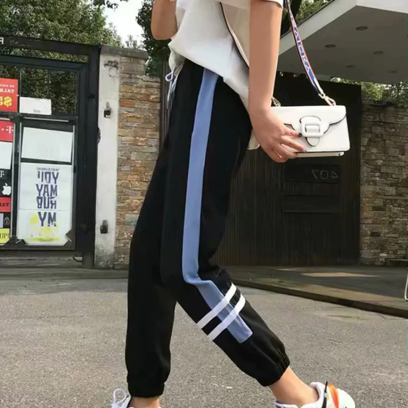 

Korean Streetwear Fashion Slim Ankle-Length Pants Student Elegant Casual Japanese Bottom Pocket Polyester Famale Pants