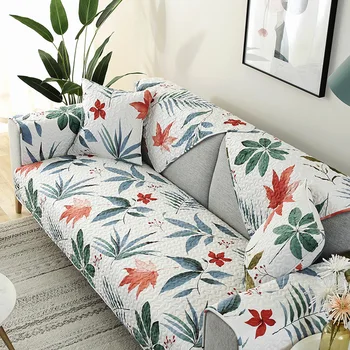 

All Cotton Sofa Cover American Country Non Slip Sofa Cushion All Season Universal Leaf Printing Washing Sofa Towel Cover