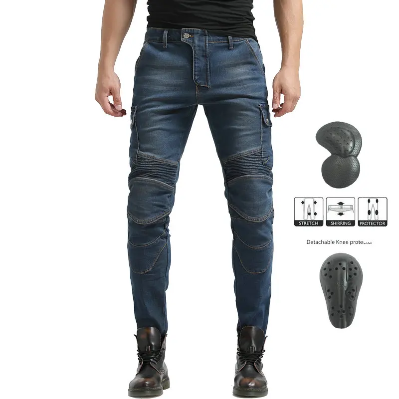 LOONGBIKER, винтажные мотоциклетные джинсы, летние мужские гоночные мотоциклетные брюки, мото спортивные штаны с кевларовым оборудованием, мужские для мотокросса - Цвет: Синий