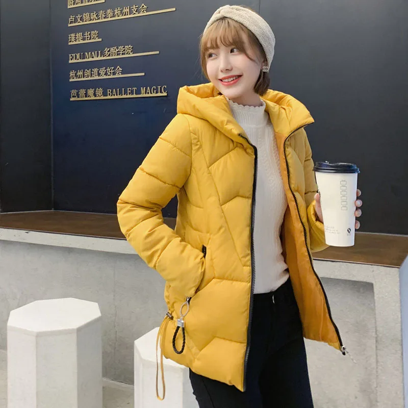 Зимние короткие куртки и пальто женские плюс размер M-6XL вниз хлопок стеганая куртка женская теплая верхняя одежда с капюшоном желтый черный