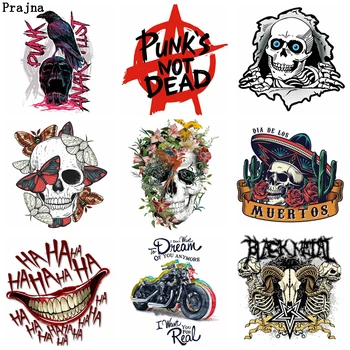 

Prajna Skull Locomotive Iron on Transfer Heat Vinyl Transfer Patches for Clothes Stranger Things Thermal Ironing Sticker Appliqu