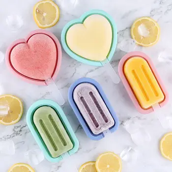 

OOTDTY 3 Pcs/Set Silicone Ice Cream Moulds Heart/Square Shape Popsicle Molds Summer Household DIY Ice Lolly Tray