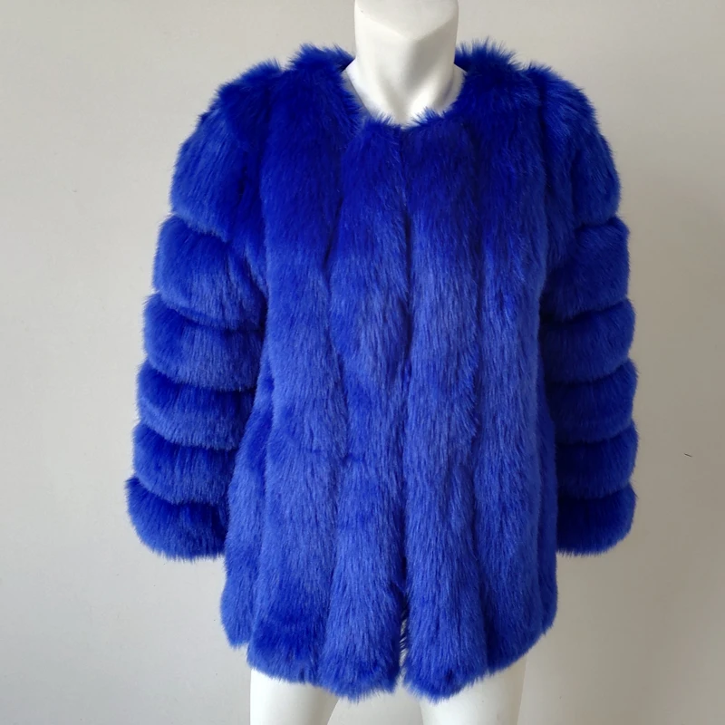 New Autumn Winter Fur Coat Women Clothes High Quality faux fox Fur overcoat Plus Size Thicken Warm Long Coats Female - Цвет: Королевский синий
