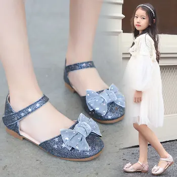 

Kids Star Pattern Sandals Glitter Soft Sold Bow-tie Princess Dress Shoes All-match Spring Summer Espadrilles Children Sandals
