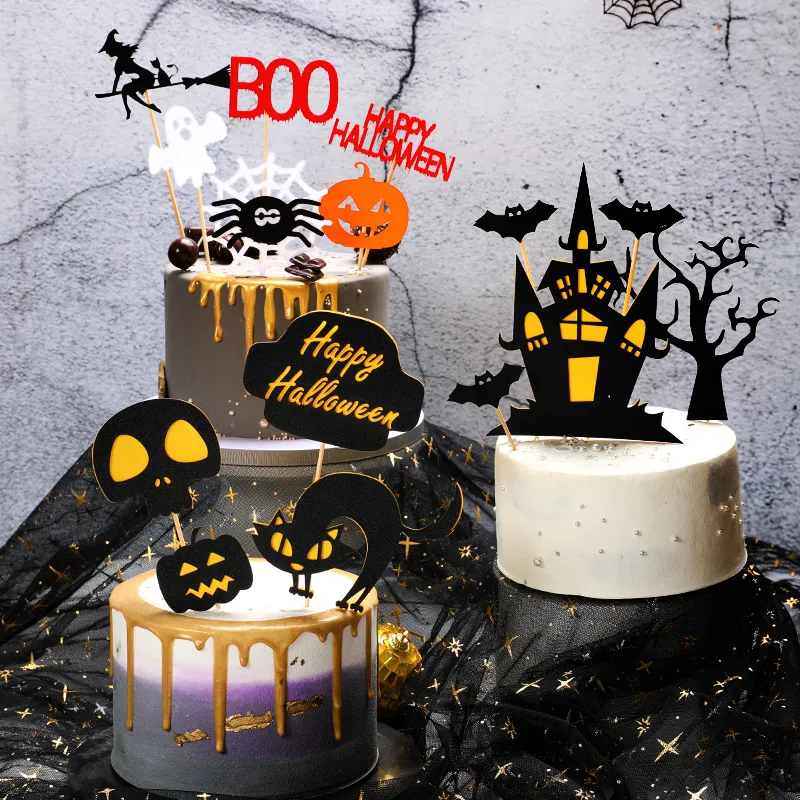  Adornos para tartas de Halloween DIY, adorno para cupcakes, castillo, bruja fantasma, vampiro, calabaza, banderas para pastel, cumpleaños, boda, fiesta, decoración para hornear _