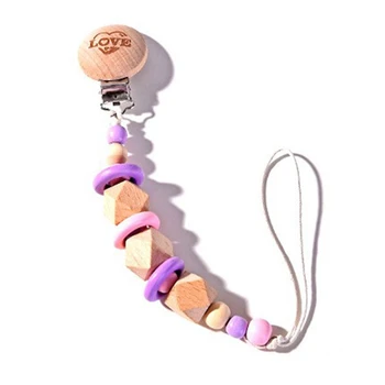 

Baby Infant Handmade Wooden Beabs Pacifier Chains Safety Teething Chain Holder Eco-friendly Anti-Lost Nippler Pacifier Clips