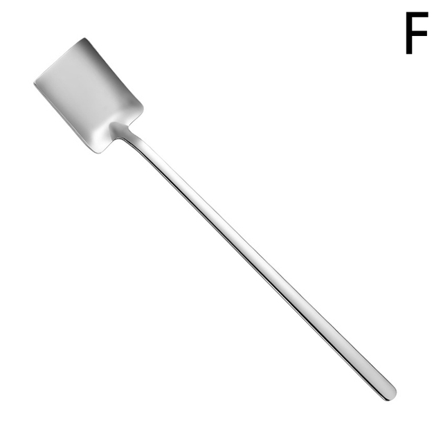 Handle Stainless Steel Coffee Spoon Square Shovel Stirring Scoop Dessert Flatware Milk Tea Tools Cafe Kitchen Supplies