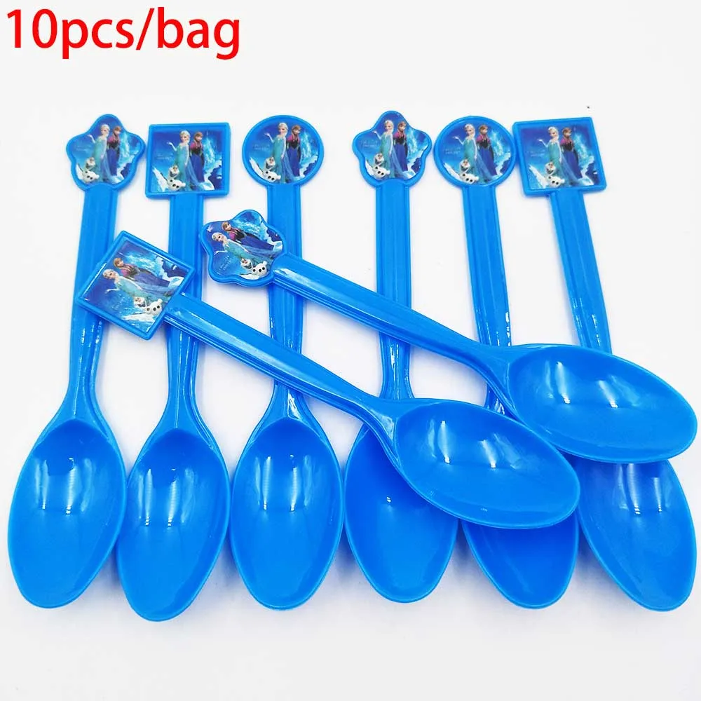 spoons 10pcs 6 шт./компл. с героинями мультфильма «Холодное сердце» принцессами Эльзой и Анной пригласительный билет для вечеринки, дня рождения украшения мультяшную тему вечерние питания фестиваль комплект поставки - Цвет: spoons 10pcs