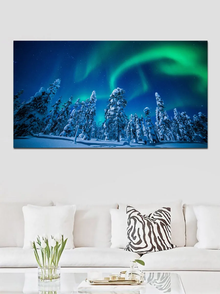 Lapland Финляндия зимний Снежный лес ночное Северное Освещение Гостиная Декор