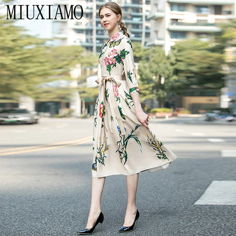 MIUXIMAO, высокое качество,, подиумное дизайнерское весеннее платье, цветочный принт, без рукавов, Элегантное повседневное платье для женщин, Vestidos с поясом