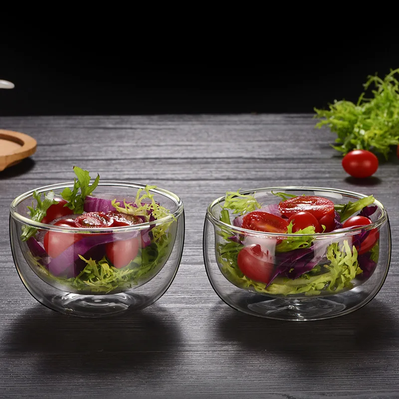 

High Temperature Resistance Double Wall Glass Bowl Heat-resisting Glass Tableware Transparent Fruits Salad Instant Noodles Bowls