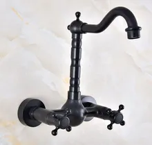 

Black Oil Rubbed Bronze Bathroom Kitchen Sink Faucet Mixer Tap Swivel Spout Wall Mounted Two Handles mnf848