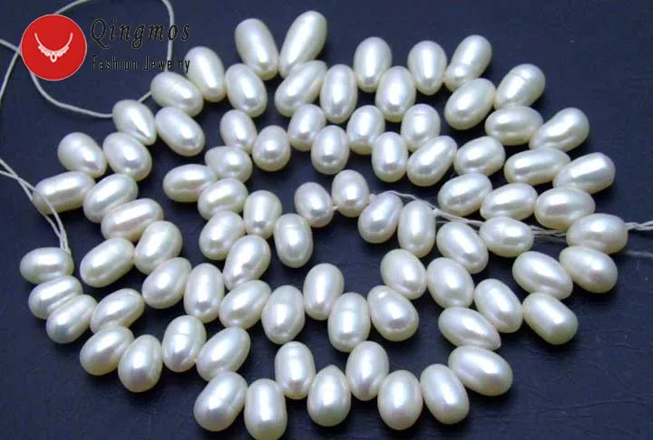 

Qingmos Natural White Pearl Loose Beads for Jewelry Making DIY Necklace with 6*8mm Freshwater Side Hole Pearl Strands 14" los39