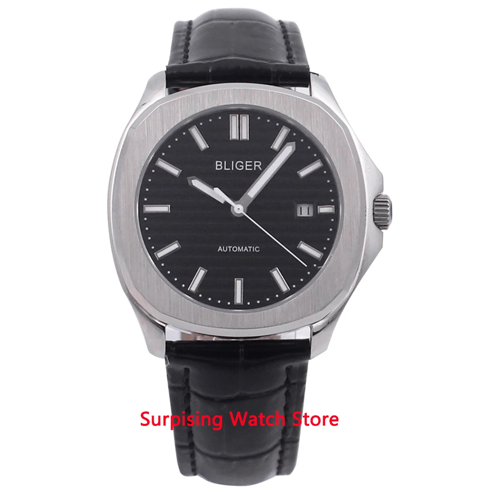 

Bliger 40mm Automatic Mechanical Men's Watch Luxury Brand Square Watch Case Leather Strap Sapphire Glass Luminous Wristwatch Men