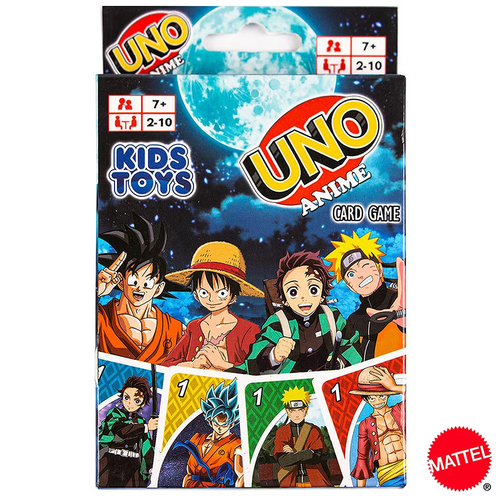 Mattel UNO-Juego de cartas de One Piece, Anime japonés, Naruto, Dragon Ball, Demon Slayer, Cangurera, fiesta familiar, juego de mesa de póker, juguetes para niños
