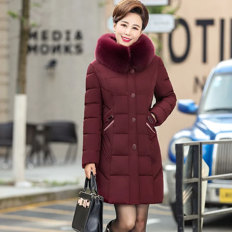 

2019 Winter New Style Korean-style Middle-aged Cotton-padded Clothes Women's Thick Warm Mid-length Large Size Mom Cotton Coat Fa