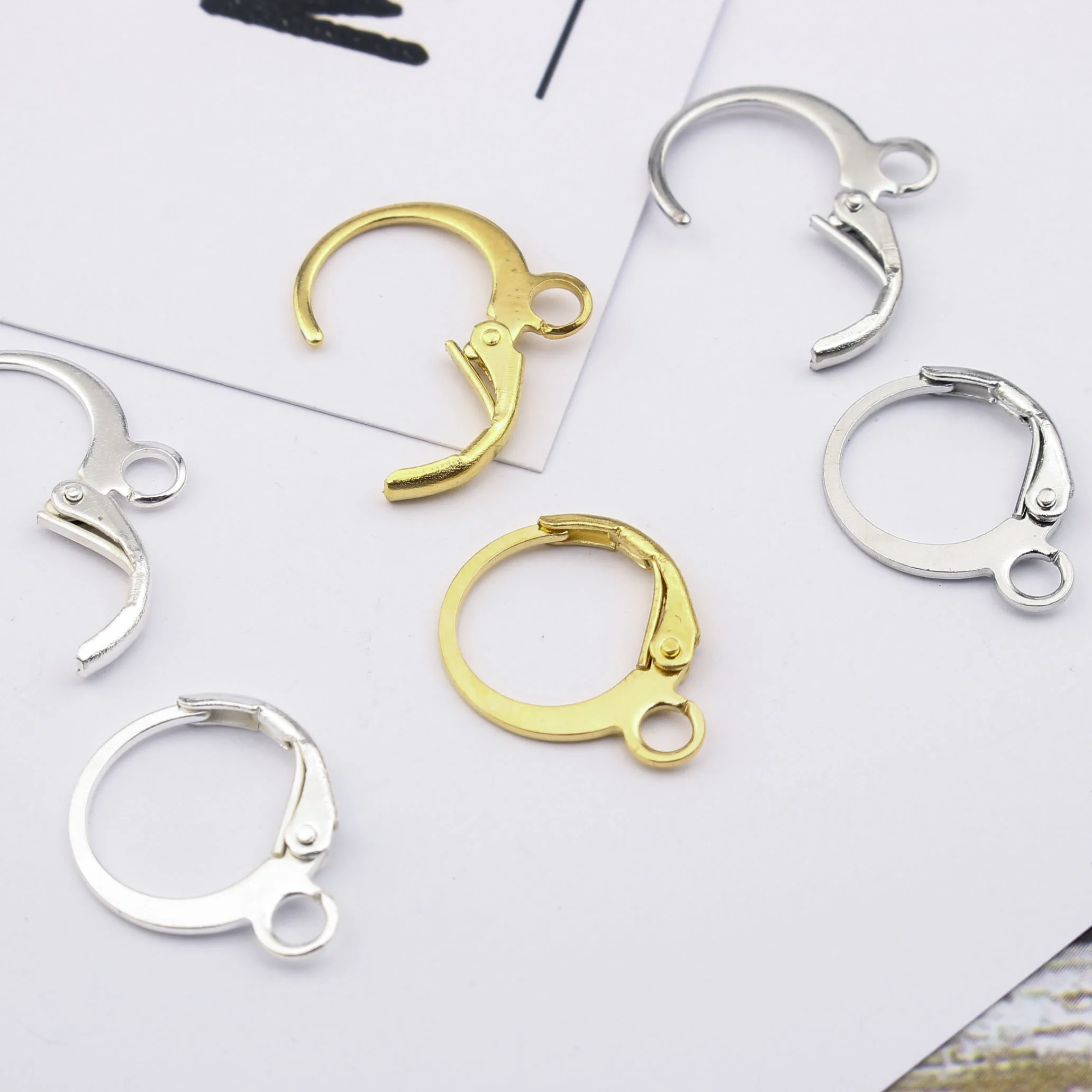30 pcs of Light Gold color brass round leverback earwire 12mm, bulk gold  lever back earring hook