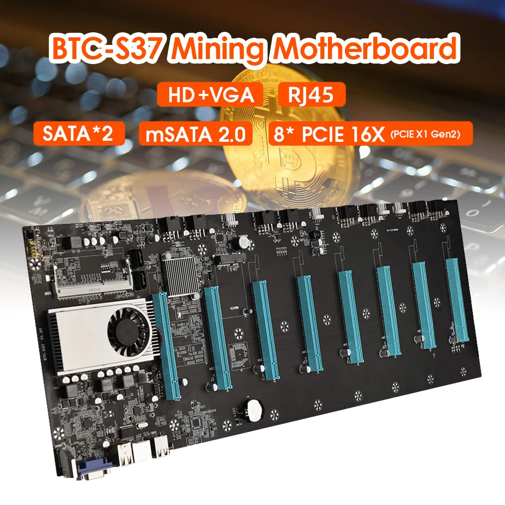 BTC-S37 Pro Mining Motherboard 8 PCIE 16X Graph Card SODIMM DDR3 SATA3.0 Support VGA and HDMI-Compatible for BTC Miner Machine mother board gaming pc