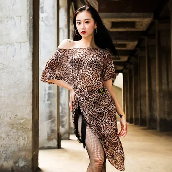 

Latin Dance Dress Women Leopard Print Tango Salsa Cha Cha Samba Rumba Ballroom Fringe Practice Wear Performance Outfit DF1712