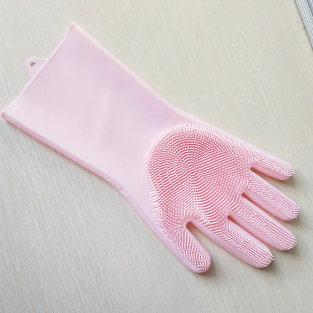 Pink Перчатки Многофункциональные блюдо моющиеся перчатки силиконовые бытовые перчатки толстые Нескользящие медицинские перчатки для дома кухонные чистящие инструменты - Цвет: Pink
