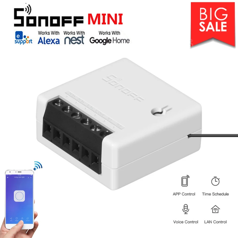 

SONOFF MINI DIY WiFi Smart home Switch timer control by eWeLink/Wifi Support an external Switch Work With Alexa Google Home IFTT