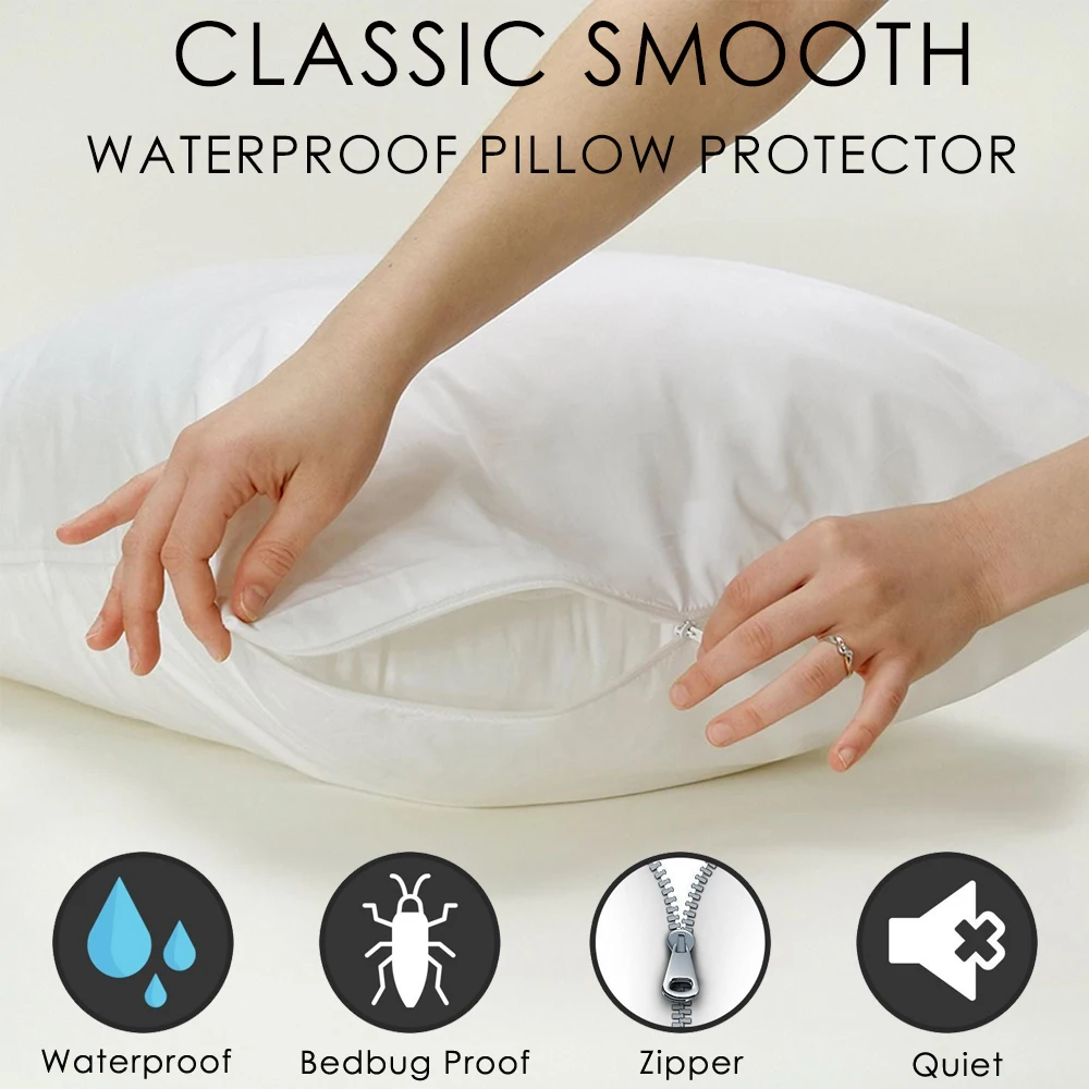 Waterproof Zippered Pillow Encasement Bed Bug Proof Pack of 2 White, Queen