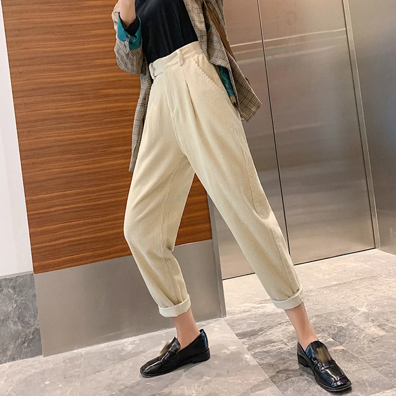 Winter Corduroy Pants Women Autumn High Waist Pockets Trousers Women Plus Size Streetwear Harem Pants Pantalon Femme
