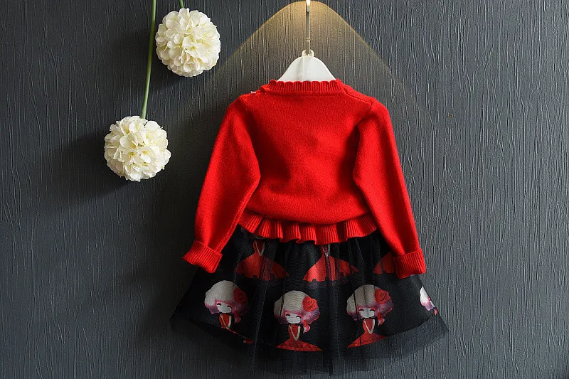 

2018 Childrenswear Autumn Dress New Style Girls Knitted Joint Long Sleeve Gauze Western Style Princess Dress Tutu Dress