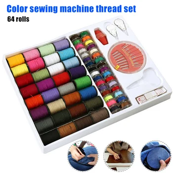 

64 Rolls Sewing Machine Line Thread Spool Set Bobbin Cotton Reel Needle Tape Kit for Home MJJ88