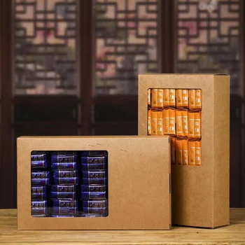 

100Pcs/Lot Large Kraft Paper Tea Gift Box With Window Empty box Snack biscuit packing box wholesale 27.5cmx16.5cmx6cm