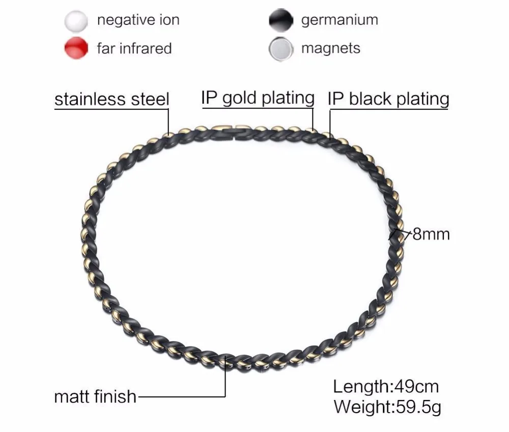 Fashion Mens Womens Magnetic Therapy Necklaces Black gold Stainless Steel 4 in1   Energy Ion Choker Necklace Healing Jewelry in Multi Styles collares collier colar 13