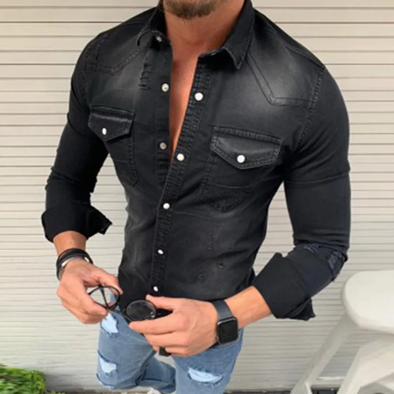 Vertvie мужские джинсовые рубашки, облегающие повседневные топы с длинными рукавами и блузки, мужские вымытые осенние джинсовые рубашки, уличная одежда, Camisa Masculina