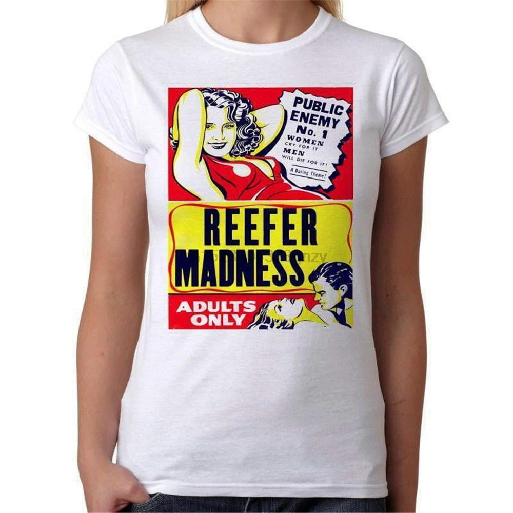 Reefer Madness Womens White T Shirt Geek Retro Fun Kitsch Cute Colorful