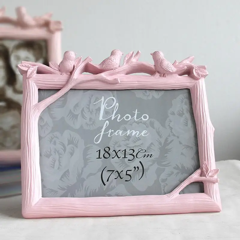 Европейский Стиль Птица узор рамка из смолы для картины прямоугольная рамка для фото свадебные Семейные фоторамки украшения дома - Цвет: pink