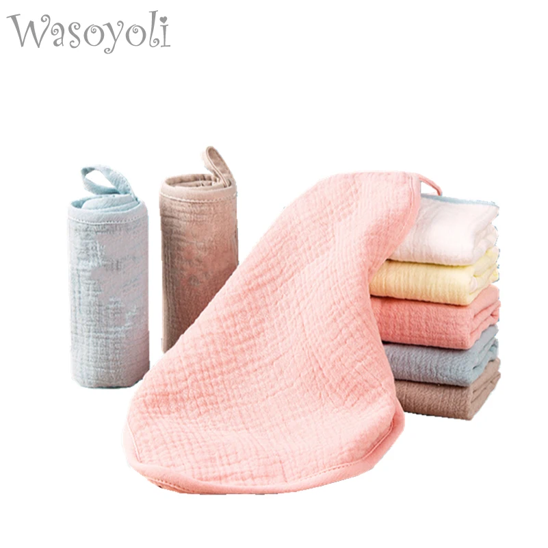 

1 Piece Wasoyoli Baby Pale Handkerchief 4 Layers Burp Cloths 25*25CM Plain Color Cotton Seersucker Infant Feeding Bathing