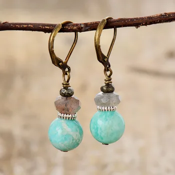 Vintage Earrings Women Amazonite Labradorite Drop Earring Classic Elegant Jewelry Gifts