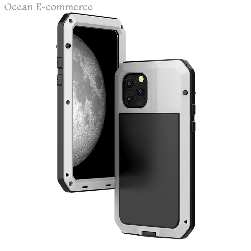 Роскошный Водонепроницаемый чехол для iPhone 11 Pro Max, металлический, алюминиевый, стеклянный, силиконовый, противоударный чехол, жесткий, 360, полная Защита, Чехол Для Телефона - Цвет: Белый