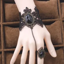 Винтажный Шарм стимпанк Черный Браслет из белого кружева ретро готический Цветок розы палец рука цепь ЖГУТ браслет браслеты