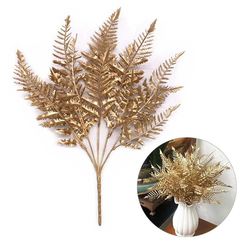 Artificial Plant Gold Silver Leaves Christmas Wedding Decorative Fake Plant Flower Floral DIY Accessories Bedroom Decor