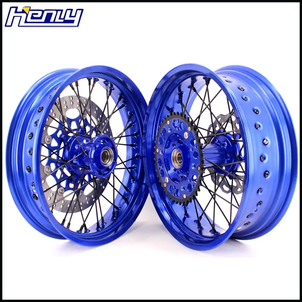 3,5/4,25 SUPERMOTO диски набор для KTM SX SXF XCW XCF EXC EXCF 125-530 03-20 синие диски черная накладка на соски спицы диски