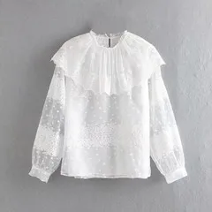 Увядшие осенние blusas mujer de moda Англия винтажные кружевные трусики ламинат кимоно блузки женские топы и блузки - Цвет: Белый