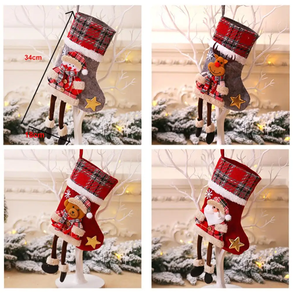H28583-4 4PCS 1/4 шт., рождественские чулки, висячие украшения на елку, новогодний мешок для конфет, подарочные носки, чулки на Рождество - Цвет: H28583-4 4PCS