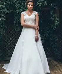 2020 простые шифоновые Свадебные платья Boho с v-образным вырезом без рукавов А-силуэта размера плюс свадебное платье с кружевной аппликацией и