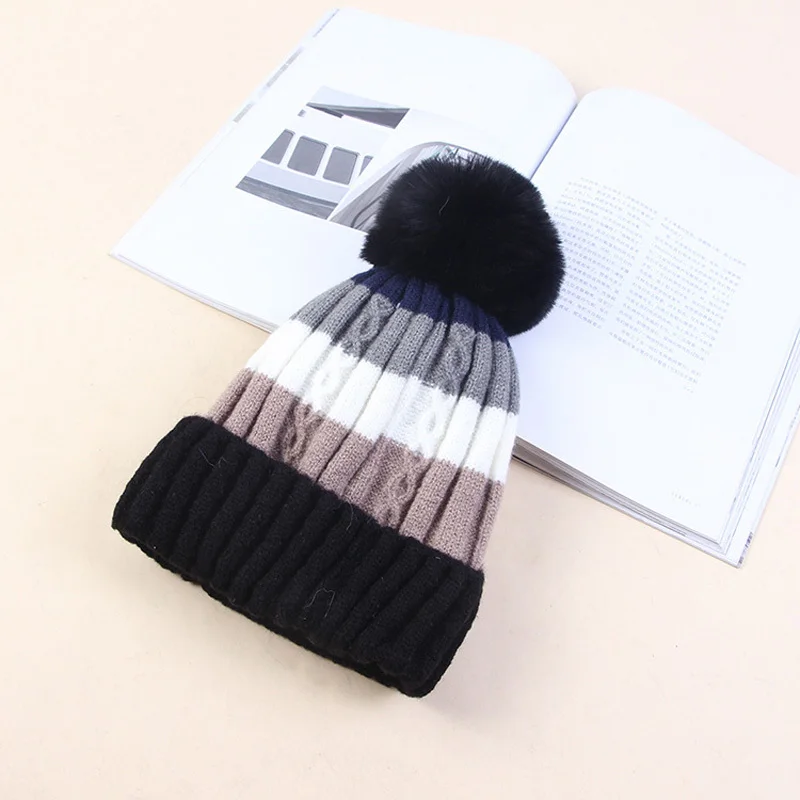 Зимние женские шапки бини, зимняя шапка, зимние шапки бини, женские шапки, женские шапки, женская зимняя шапка, теплая, Kintted40 - Цвет: black