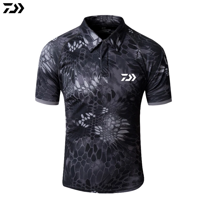Black Python Pattern Daiwa одежда для рыбалки летняя с коротким рукавом дышащая быстросохнущая Солнцезащитная одежда для спорта на открытом воздухе поло мужская одежда - Цвет: Black Python Pattern