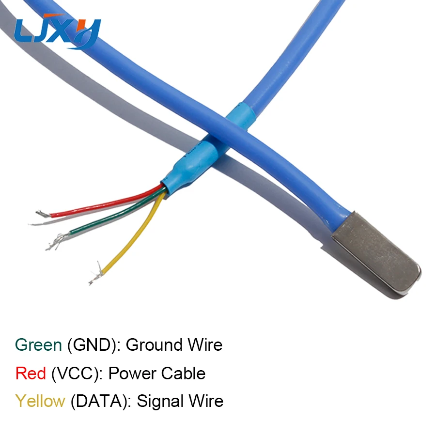 LJXH Patch Type DS18B20 Temperature Sensor Encapsulated Silicone Wire 20mm*7.5mm*3.5mm Copper Nickel-plated Probe