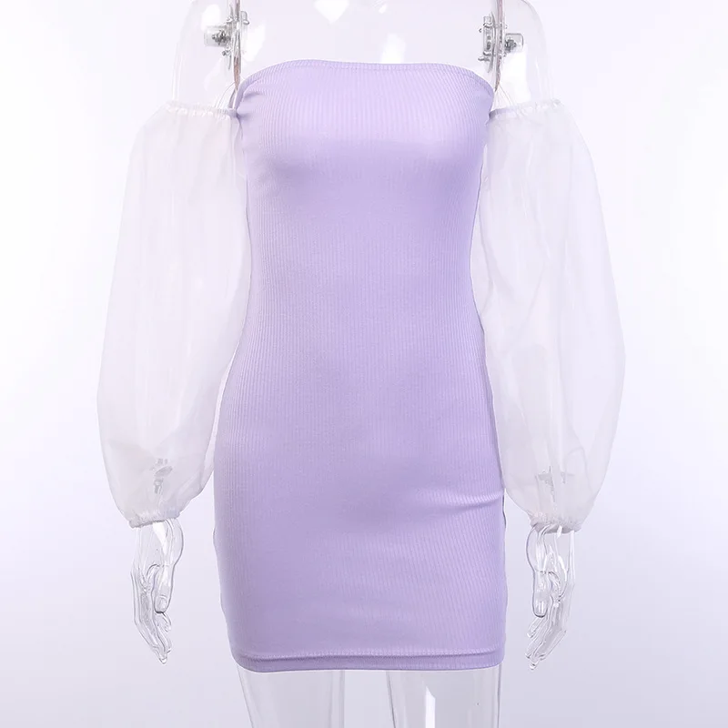 

Summer Long-Sleeved Stitching Wrapped Chest Sexy Ladies Dress Tide Explosion Candy Color Dress