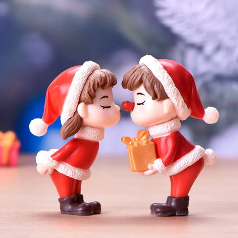 2Pcs/Set Lovely Mini Christmas Couple Dolls Ornaments Resin Figurines Decoration | Дом и сад