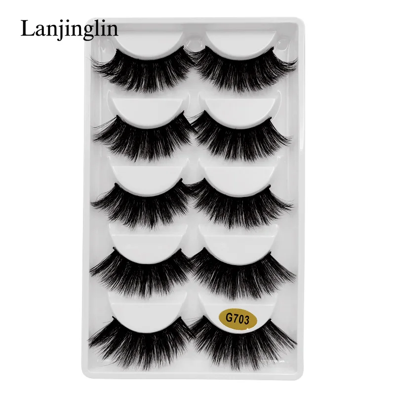 G703 LANJINGLIN, 5 пар, полосы, норковые ресницы, 3d, Длинные Накладные ресницы, макияж, толстые, накладные ресницы, объем, норковые ресницы, наращивание# G7 - Цвет: G703