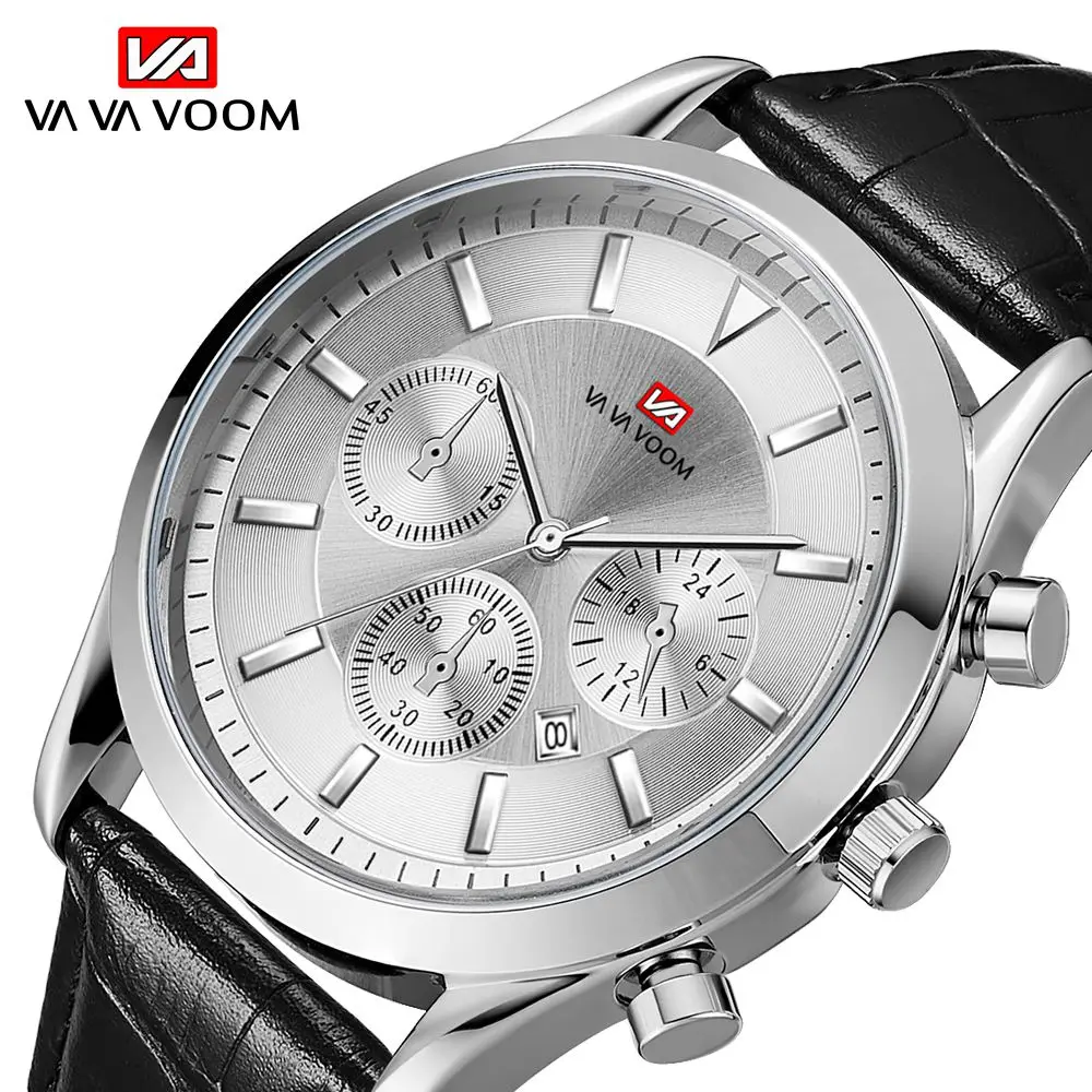 

VAVAVOOM2020 Top Brand Men's Three-eye Multi-function Calendar Casual Fashion Waterproof Quartz Pointer Leather Strap Men's Watc